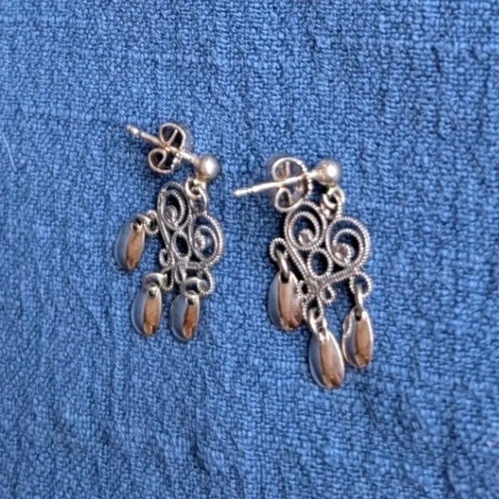 Sterling Silver Filigree Chandelier Earrings‎ Teardrop Dangle 925 Backs VTG